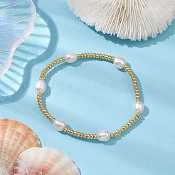 Oval Natural Cultured Freshwater Pearl & Glass seed Beaded Stretch Bracelets for Women&nbsp;BJEW-JB10536