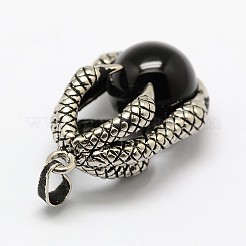 Vintage Natural Bezel Dyed & Heated Black Agate Pendants&nbsp;G-M038-03B