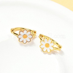 Daisy Brass Enamel Hoop Earrings for Women&nbsp;EJEW-G434-02G