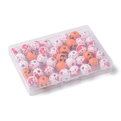 40Pcs 4 Colors Halloween Theme Printed Natural Wooden Beads&nbsp;WOOD-FS0001-03