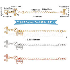 6Pcs 3 Colors Brass Crystal Rhinestone Chain Extender&nbsp;KK-SC0003-09