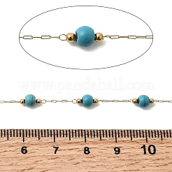 Handmade Synthetic Turquoise Beads & 316 Stainless Steel Round Link Chains&nbsp;CHS-L033-08G