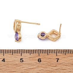 Rhombus & Flat Round Brass Micro Pave Cubic Zirconia Stud Earrings for Women&nbsp;EJEW-G428-20G-03