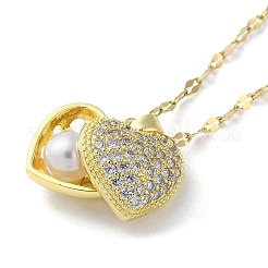 Brass with Rhinestone Heart Locket Necklaces with Plastic Pearl Inside&nbsp;NJEW-Z026-02G