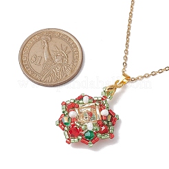 Christmas Theme Flower Glass Seed Beads & Rhinestone Pendant Necklaces&nbsp;NJEW-MZ00045