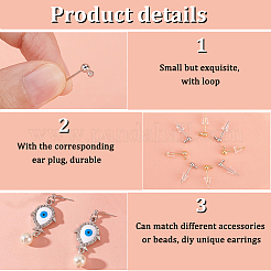 60Pcs 2 Style Brass Ball Stud Earring Post with Horizontal Loops&nbsp;KK-BC0012-45