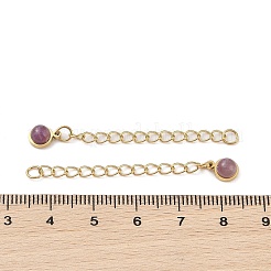 Ion Plating(IP) 316 Surgical Stainless Steel Curb Chain Extender with Natural Amethyst Round Charm High Polished&nbsp;STAS-A097-01G-16