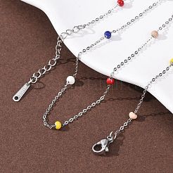 304 Stainless Steel Enamel Rondelle Bead Cable Chain Necklaces for Women&nbsp;NJEW-G190-01P
