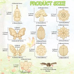 60Pcs 10 Style Spring theme Butterfly/Ladybird/Flower Unfinished Wood Pieces&nbsp;DIY-CJC0012-01