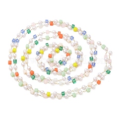 Faceted Cube Glass & ABS Plastic Imitation Pearl Beaded Chains&nbsp;CHS-G026-02KCG-03-1