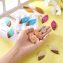 12Pcs 6 Colors  Transparent Resin & Walnut Wood Big Pendants&nbsp;RESI-TA0003-42