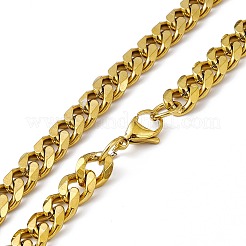 PVD Vacuum Plating 201 Stainless Steel Cuban Link Chain Necklace with 304 Stainless Steel Clasps for Men Women&nbsp;NJEW-M194-01C-G