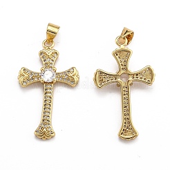 Brass Micro Pave Clear Cubic Zirconia Pendants&nbsp;ZIRC-J025-45G