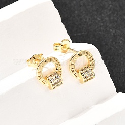 Ring Brass Micro Pave Clear Cubic Zirconia Stud Earrings&nbsp;EJEW-A135-14G