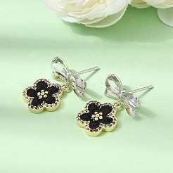 Brass Micro Pave Clear Cubic Zirconia Enamel Stud Dangle Earrings&nbsp;EJEW-G471-12GP