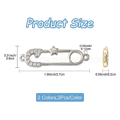 4Pcs 2 Colors Brass Micro Pave Clear Cubic Zirconia Connector Charms&nbsp;KK-FS0001-74