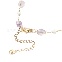 Brass Handmade Natural Amethyst Nuggets Link Chain Alloy Linen Enamel Starfish Pendant Necklaces for Women&nbsp;NJEW-JN05366-03