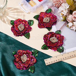 4Pcs Flower Paillette Cloth Sew on Appliques&nbsp;PATC-MA0001-20B