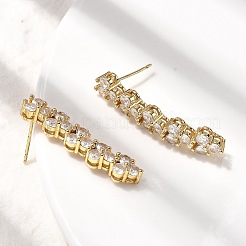 Brass Micro Pave Clear Cubic Zirconia Tassel Stud Earrings&nbsp;EJEW-P322-11G
