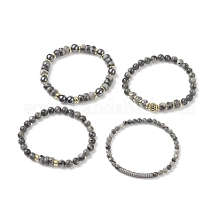 4Pcs 4 Style Natural Larvikite & Synthetic Hematite Stretch Bracelets Set with Cubic Zirconia Column Beaded&nbsp;BJEW-JB08830