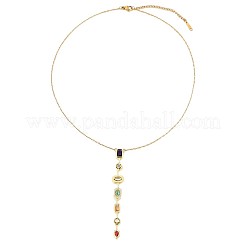 304 Stainless Steel Pave Cubic Zirconia Rectangle Oval Drop Pendant Long Tassel Necklaces&nbsp;FS-WGDB594-01