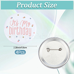 4Pcs It's My Birthday Tinplate Brooches&nbsp;JEWB-CN0001-12A