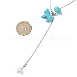 4Pcs 4 Color Dyed Synthetic Turquoise Horse with Shell Pearl Beads Pendant Necklaces&nbsp;NJEW-JN05895