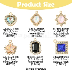 24Pcs 6 Styles Alloy Glass Pendants&nbsp;FIND-FS0003-20