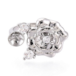 Flower Brass Micro Pave Clear Cubic Zirconia Cuff Ring Settings&nbsp;KK-T076-71P