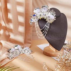 2Pcs Flower Polyester with Alloy wirh Glass with Plastic Ornament Accessories&nbsp;DIY-FG0006-69B