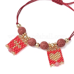 Natural Lava Rock & Dyed Natural White Jade & Glass Seed Beaded Braided Bracelets&nbsp;BJEW-MZ00063-04