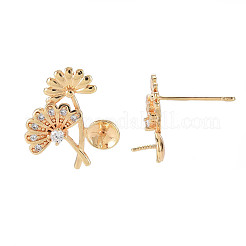 Brass Micro Pave Clear Cubic Zirconia Stud Earring Findings&nbsp;KK-S364-037