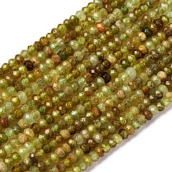 Faceted Rondelle Natural Green Garnet Beads Strands&nbsp;G-F289-40B