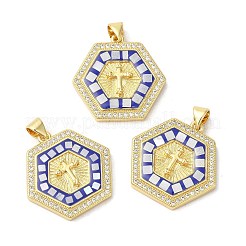 Cross Theme Brass Micro Pave Cubic Zirconia Pendants&nbsp;KK-K385-035G