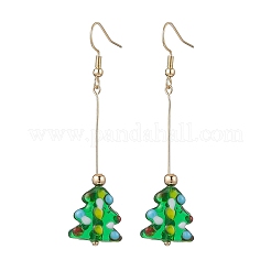 5 Pairs Christmas Theme Brass Glass Dangle Earrings&nbsp;EJEW-JE06544