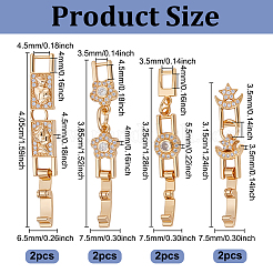 8Pcs 4 Styles Brass Micro Pave Clear Cubic Zirconia Fold Over Clasps&nbsp;KK-UN0005-23