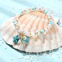 Alloy & Sea Shell & Natural Howlite Charm Bracelets&nbsp;BJEW-JB14018