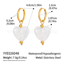 Summer White Resin Love Heart Dangle Hoop Earrings with 304 Stainless Steel Earring Hoops for Women&nbsp;PD0685-1