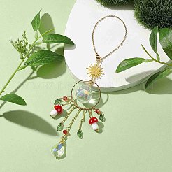 Glass Round Leaf Hanging Ornaments&nbsp;HJEW-JM01878-01