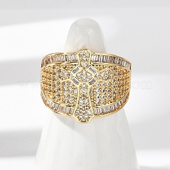 Brass Micro Pave Clear Cubic Zirconia Open Cuff Rings for Women&nbsp;RJEW-A059-04G