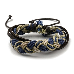 Adjustable PU Leather & Waxed Cords Braided Multi-strand Bracelets&nbsp;BJEW-F468-03