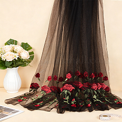 Polyester Rose Embroidery Lace Fabric&nbsp;DIY-WH0622-724B