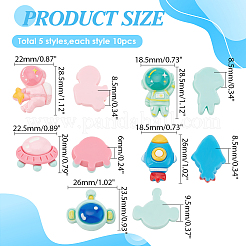 50Pcs 5 Styles Space Theme Opaque Resin Decoden Cabochons&nbsp;RESI-PH0002-20