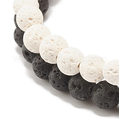 2Pcs 2 Style Natural Lava Rock(Dyed) Round Beaded Stretch Bracelets Set with Heart&nbsp;BJEW-JB07579