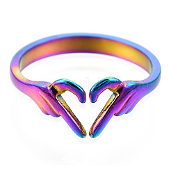 304 Stainless Steel Hand Heart Cuff Rings&nbsp;X-RJEW-N038-121M