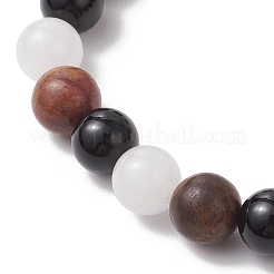 Natural Black Onyx & White Jade & Picasso Stone Round Beaded Stretch Bracelets for Men Women&nbsp;BJEW-JB11952