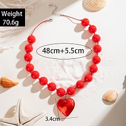 Glass Heart Pendant Round Plastic Beaded Necklaces for Women&nbsp;FS-WG4AA6D-05