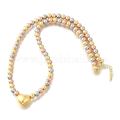 Three-color Brass Heart & Round Beaded Necklaces for Women&nbsp;NJEW-D314-10PG