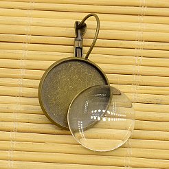 Brass Leverback Hoop Earring Components and Flat Round Transparent Clear Glass Cabochons&nbsp;KK-X0004-NF