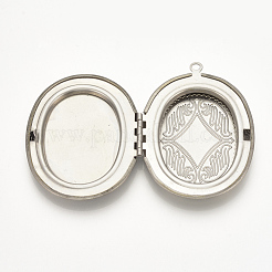 Tarnish Resistant 201 Stainless Steel locket Pendant Cabochon Settings&nbsp;STAS-S076-43
